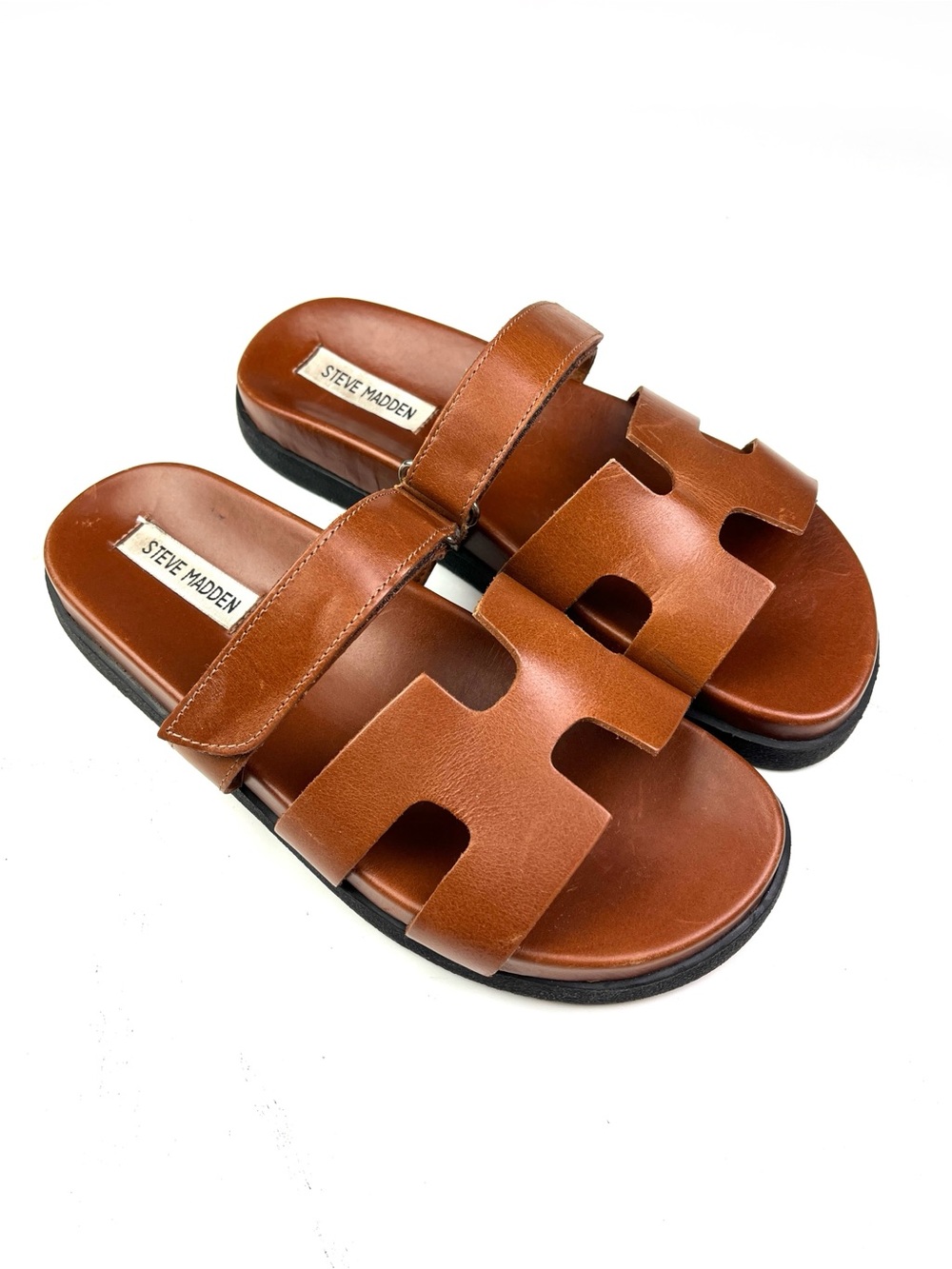 Steve Madden Brown Leather Platform Slide Sandals Size 8